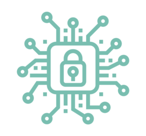 An icon that has a lock in the middle with nodes stemming outward to resemble security