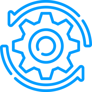 an icon wiht a mechanical gear inside of a circular shape.