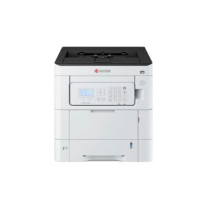 A KYOCERA ECOSYS PA3500cx color printer with a lit up touch screen.