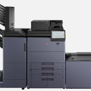 Kyocera TASKalfa MZ10500i black and white office copier with high-capacity finisher, touchscreen display, and extended paper handling system