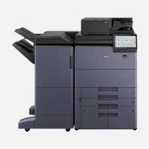 Kyocera TASKalfa MZ8500ci color multifunction printer with finisher, touchscreen display, and high-capacity paper drawers